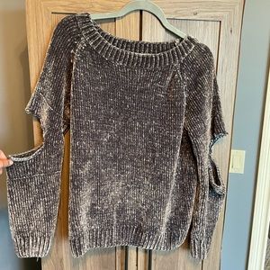 Grey Velvet Sweater with Cutouts. Size L